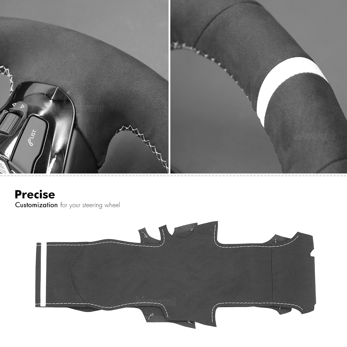 MEWANT Hand Stitch Car Steering Wheel Cover for Peugeot 208 (GTi/GT Line/GT) / 308 (GT/GTi/GT Line) / 308 SW (GT/GT Line) / 2008 (GT Line) - Alcantara, Leather, Carbon Fiber, Easy Install, Non - Slip, Best Steering Wheel Cover