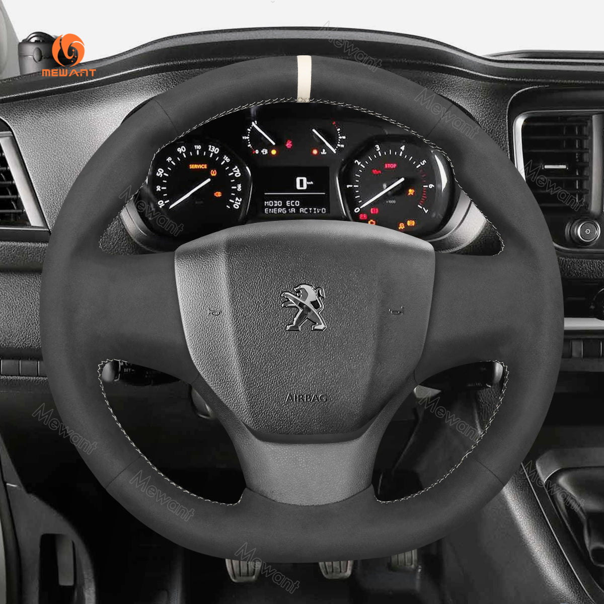 MEWANT Hand Stitch Car Steering Wheel Cover for Peugeot Expert Traveller / for Citreon Jumpy Spacetourer / for Fiat Scudo 2022 - Alcantara, Leather, Carbon Fiber, Easy Install, Non - Slip, Best Steering Wheel Cover