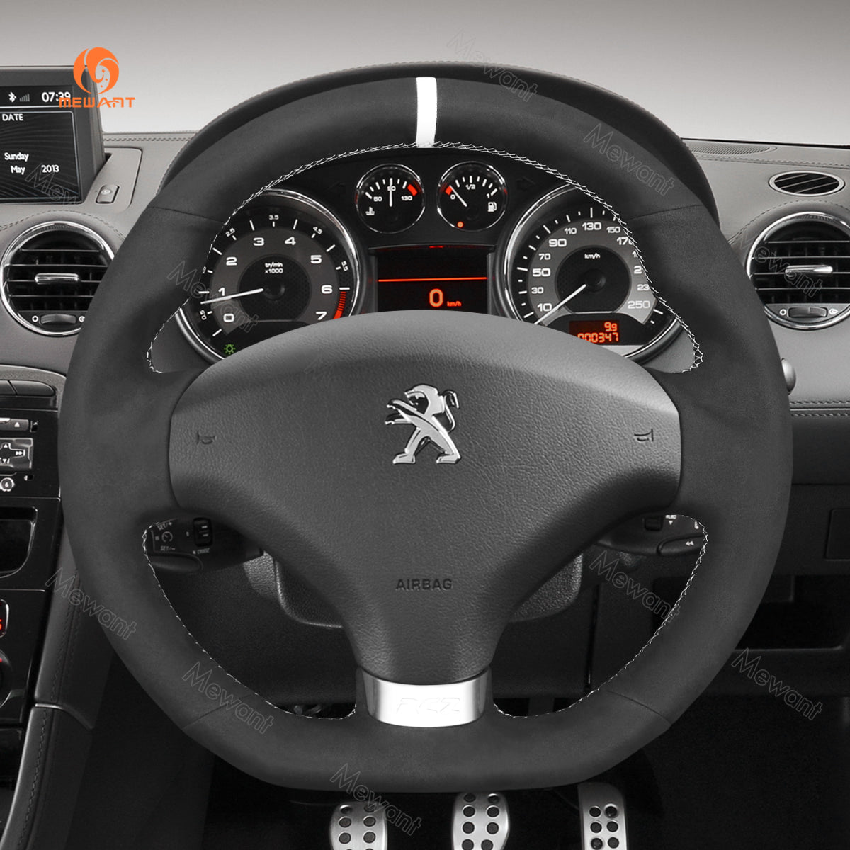 MEWANT Hand Stitch Car Steering Wheel Cover for Peugeot RCZ 2010 - 2015 - Alcantara, Leather, Carbon Fiber, Easy Install, Non - Slip, Best Steering Wheel Cover