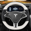 Mewant Hand Stitch Car Steering Wheel Cover - for Tesla model S 2013 - 2017 - US in stock - Alcantara, Leather, Carbon Fiber, Easy Install, Non - Slip, Best Steering Wheel Cover