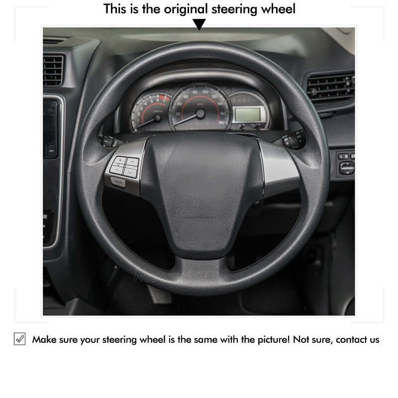 MEWANT Hand Stitch Car Steering Wheel Cover for Toyota Avanza Calya Rush Daihatsu Sigra 2014 - 2024 - Alcantara, Leather, Carbon Fiber, Easy Install, Non - Slip, Best Steering Wheel Cover