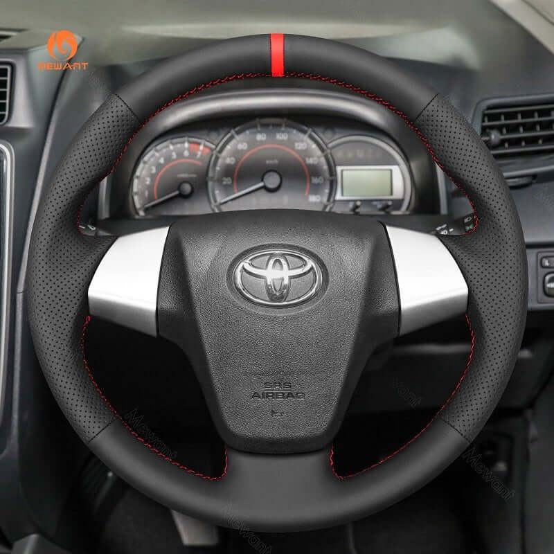 MEWANT Hand Stitch Car Steering Wheel Cover for Toyota Avanza Calya Rush Daihatsu Sigra 2014 - 2024 - Alcantara, Leather, Carbon Fiber, Easy Install, Non - Slip, Best Steering Wheel Cover