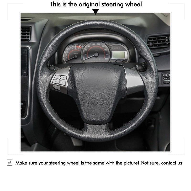 MEWANT Hand Stitch Car Steering Wheel Cover for Toyota Avanza Calya Rush Daihatsu Sigra - Alcantara, Leather, Carbon Fiber, Easy Install, Non - Slip, Best Steering Wheel Cover