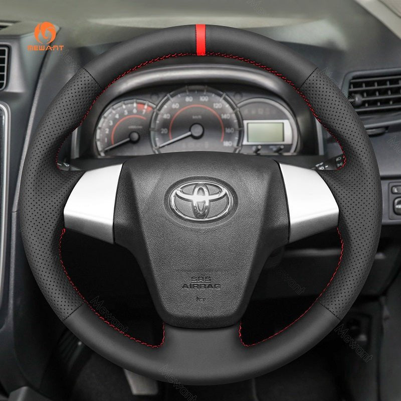 MEWANT Hand Stitch Car Steering Wheel Cover for Toyota Avanza Calya Rush Daihatsu Sigra - Alcantara, Leather, Carbon Fiber, Easy Install, Non - Slip, Best Steering Wheel Cover