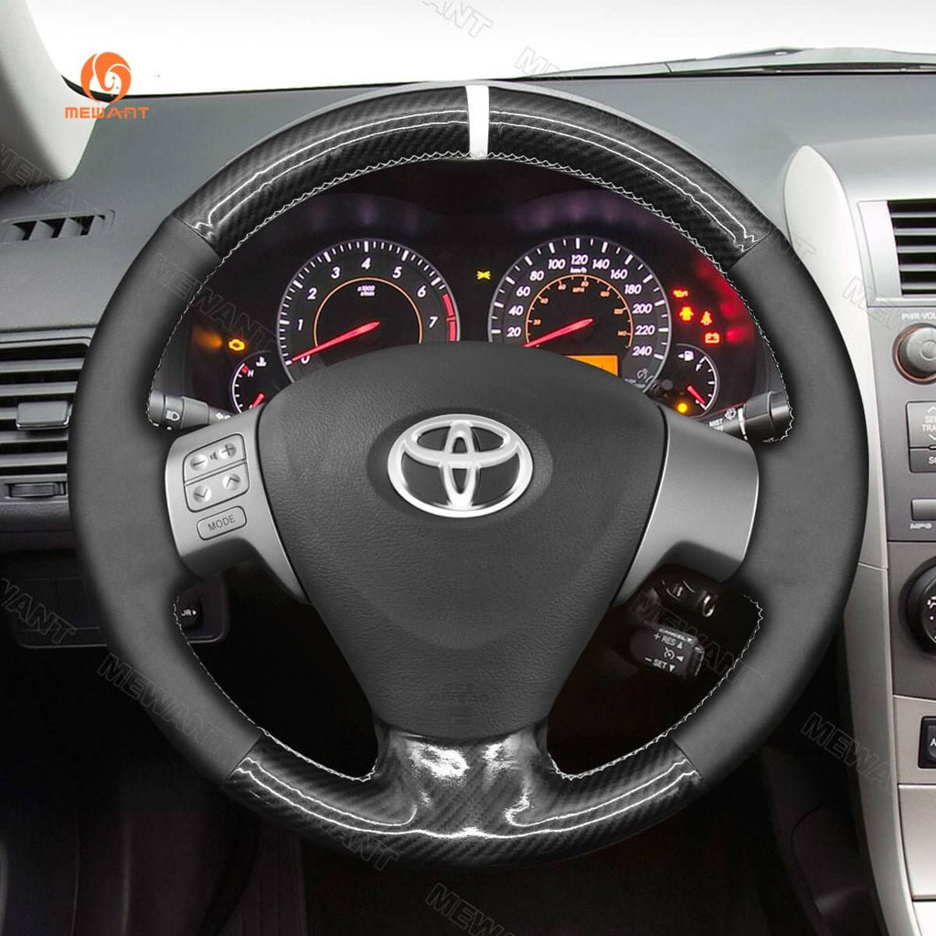 MEWANT Hand Stitch Car Steering Wheel Cover for Toyota Corolla Auris Isis Aygo (UK) Ractis Matrix Sienta Noah (Voxy) 2005 - 2015 - Alcantara, Leather, Carbon Fiber, Easy Install, Non - Slip, Best Steering Wheel Cover