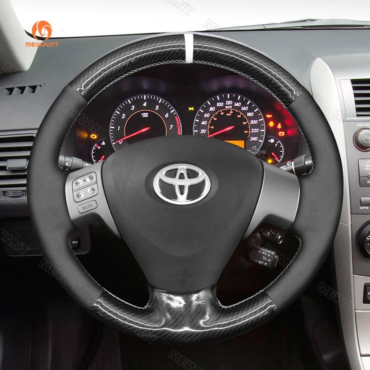 MEWANT Hand Stitch Car Steering Wheel Cover for Toyota Corolla Auris Isis Aygo (UK) Ractis Matrix Sienta Noah (Voxy) 2005 - 2015 - Alcantara, Leather, Carbon Fiber, Easy Install, Non - Slip, Best Steering Wheel Cover
