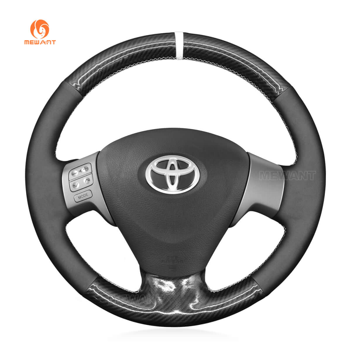 MEWANT Hand Stitch Car Steering Wheel Cover for Toyota Corolla Auris Isis Aygo (UK) Ractis Matrix Sienta Noah (Voxy) 2005 - 2015 - Alcantara, Leather, Carbon Fiber, Easy Install, Non - Slip, Best Steering Wheel Cover