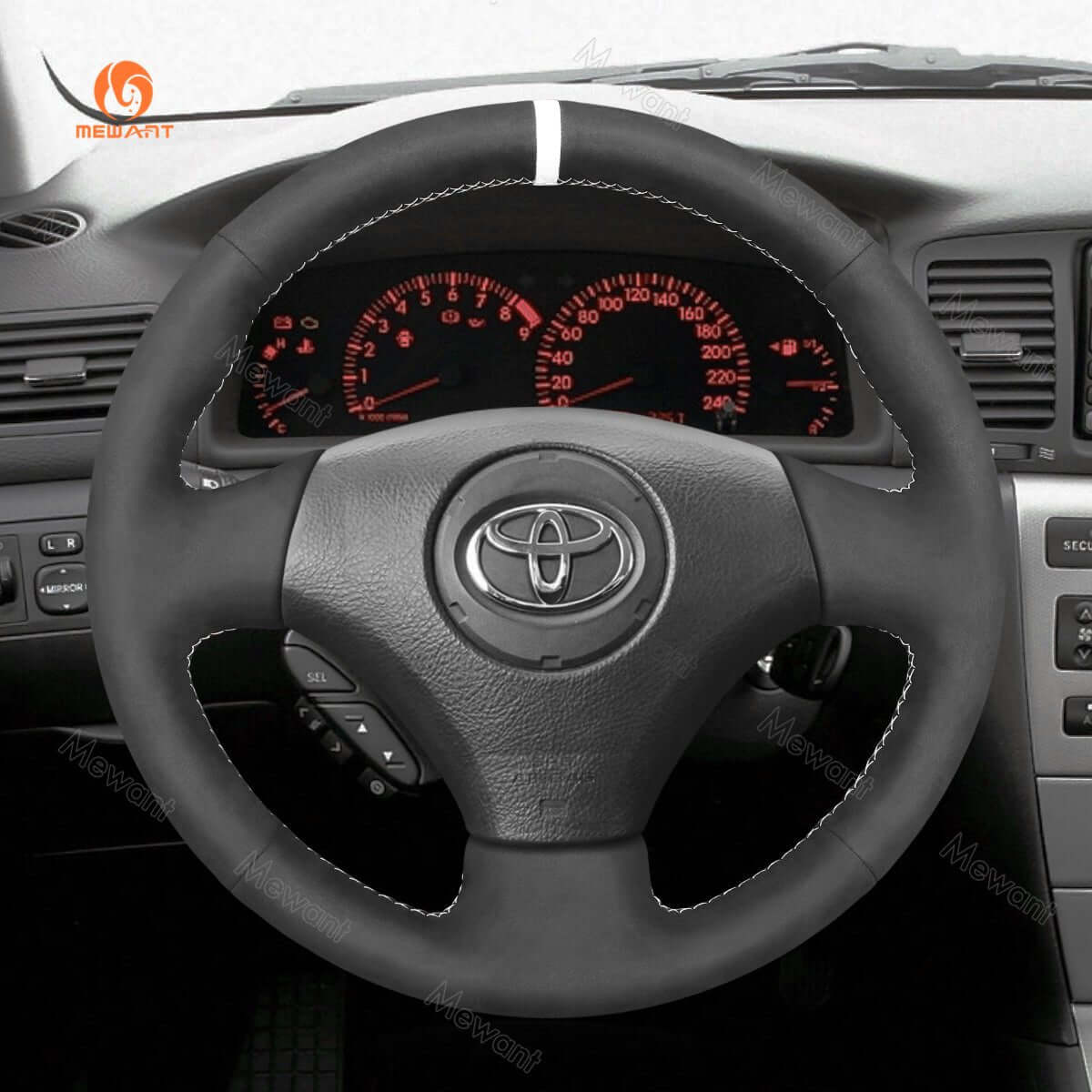 MEWANT Hand Stitch Car Steering Wheel Cover for Toyota Corolla (Verso) 2002 - 2004 / Yaris (Verso) 1999 - 2005 - Alcantara, Leather, Carbon Fiber, Easy Install, Non - Slip, Best Steering Wheel Cover