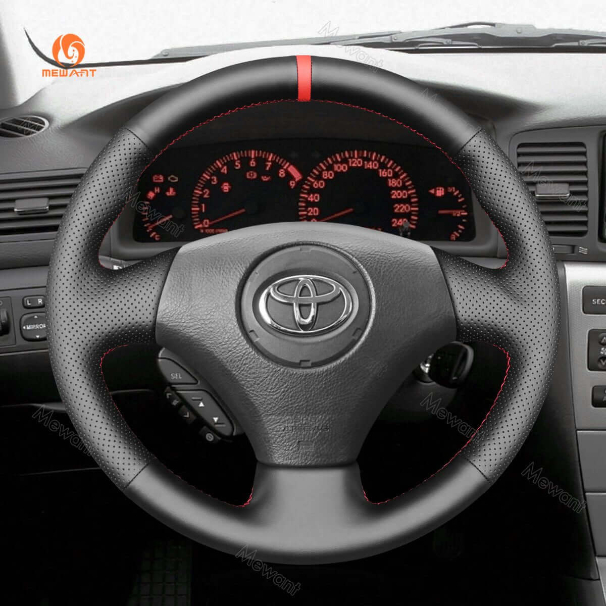 MEWANT Hand Stitch Car Steering Wheel Cover for Toyota Corolla (Verso) 2002 - 2004 / Yaris (Verso) 1999 - 2005 - Alcantara, Leather, Carbon Fiber, Easy Install, Non - Slip, Best Steering Wheel Cover