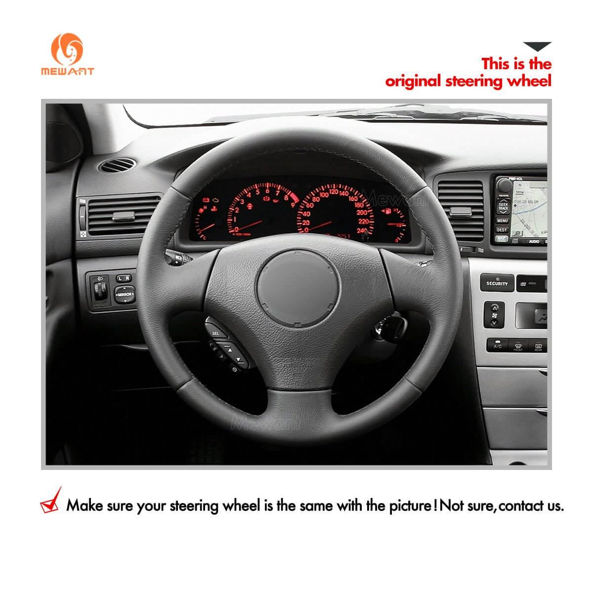 MEWANT Hand Stitch Car Steering Wheel Cover for Toyota Corolla (Verso) 2002 - 2004 / Yaris (Verso) 1999 - 2005 - Alcantara, Leather, Carbon Fiber, Easy Install, Non - Slip, Best Steering Wheel Cover