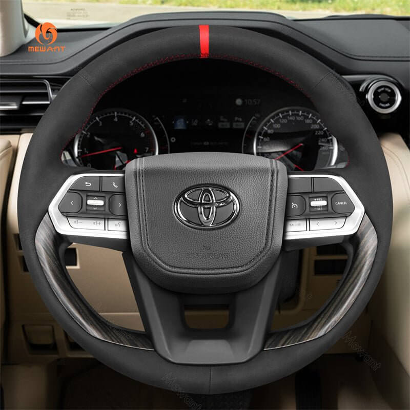 MEWANT Hand Stitch Car Steering Wheel Cover for Toyota Land Cruiser 300 GR Sport - Alcantara, Leather, Carbon Fiber, Easy Install, Non - Slip, Best Steering Wheel Cover
