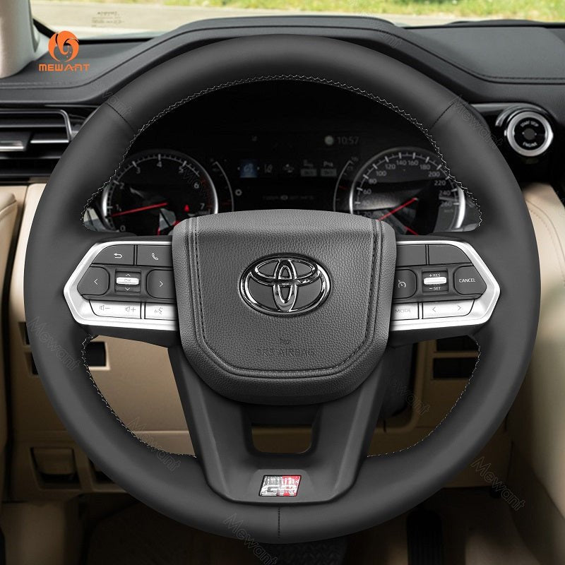 MEWANT Hand Stitch Car Steering Wheel Cover for Toyota Land Cruiser 300 GR Sport - Alcantara, Leather, Carbon Fiber, Easy Install, Non - Slip, Best Steering Wheel Cover