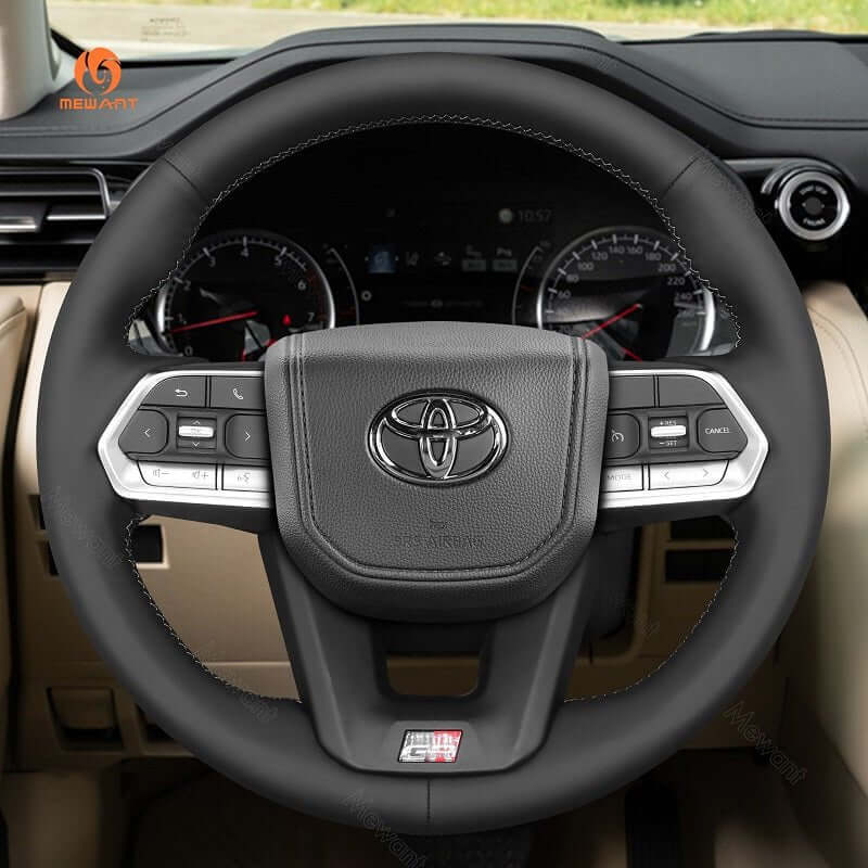 MEWANT Hand Stitch Car Steering Wheel Cover for Toyota Land Cruiser 300 GR Sport - Alcantara, Leather, Carbon Fiber, Easy Install, Non - Slip, Best Steering Wheel Cover