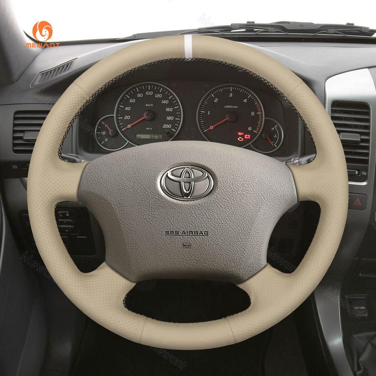 MEWANT Hand Stitch Car Steering Wheel Cover for Toyota Land Cruiser Prado Camry Kluger 2003 - 2011 - Alcantara, Leather, Carbon Fiber, Easy Install, Non - Slip, Best Steering Wheel Cover
