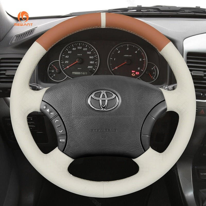 MEWANT Hand Stitch Car Steering Wheel Cover for Toyota Land Cruiser Prado Camry Kluger 2003 - 2011 - Alcantara, Leather, Carbon Fiber, Easy Install, Non - Slip, Best Steering Wheel Cover