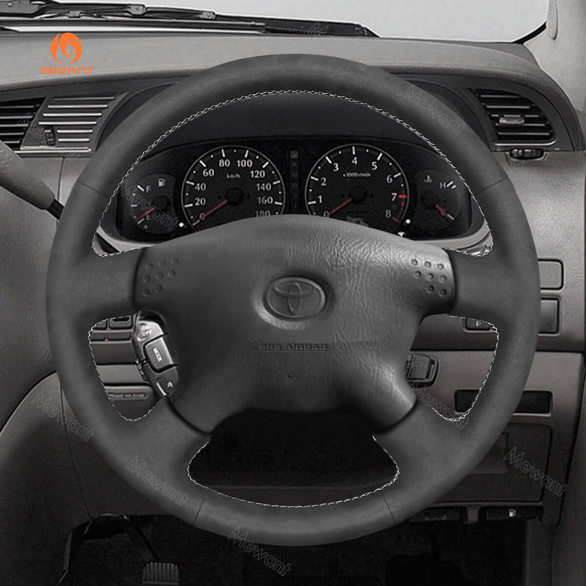 MEWANT Hand Stitch Car Steering Wheel Cover for Toyota Tacoma 2001 - 2004 / Tundra 2001 - 2002 / Sequoia 2001 - 2002 / Hilux 2001 - 2005 - Alcantara, Leather, Carbon Fiber, Easy Install, Non - Slip, Best Steering Wheel Cover