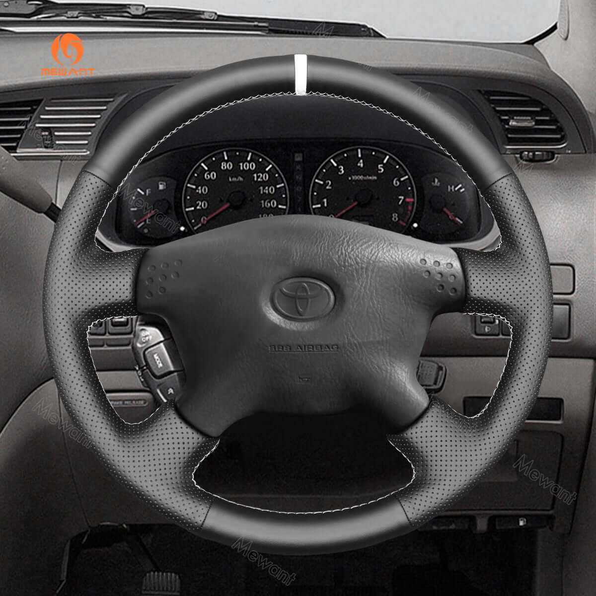 MEWANT Hand Stitch Car Steering Wheel Cover for Toyota Tacoma 2001 - 2004 / Tundra 2001 - 2002 / Sequoia 2001 - 2002 / Hilux 2001 - 2005 - Alcantara, Leather, Carbon Fiber, Easy Install, Non - Slip, Best Steering Wheel Cover