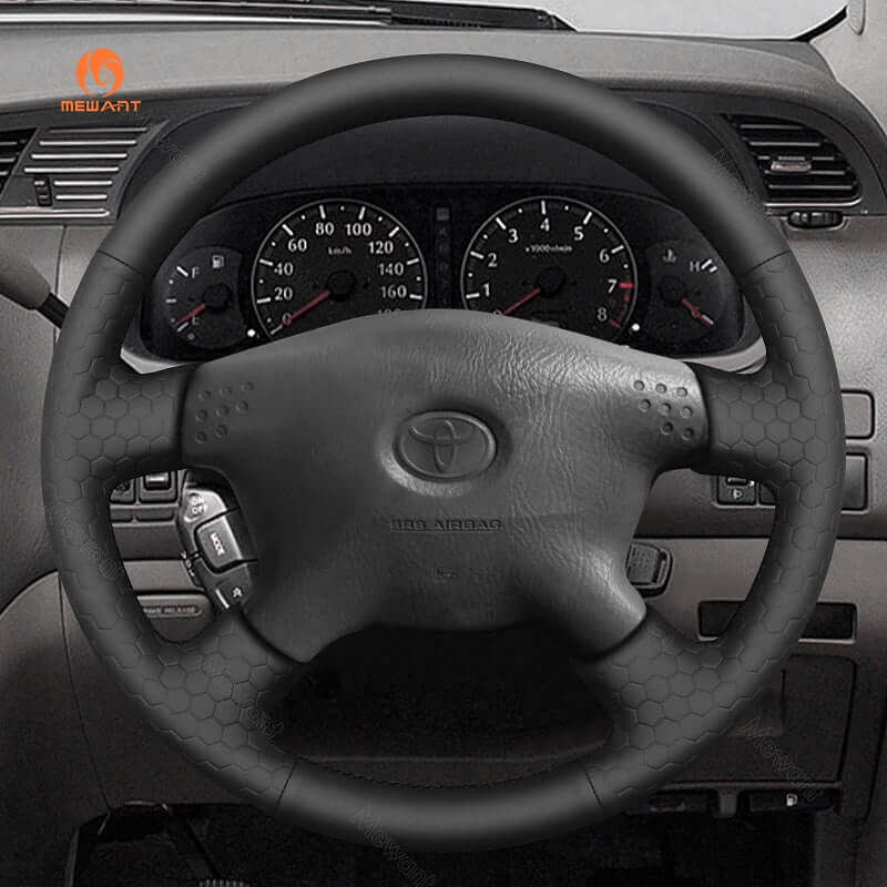 MEWANT Hand Stitch Car Steering Wheel Cover for Toyota Tacoma 2001 - 2004 / Tundra 2001 - 2002 / Sequoia 2001 - 2002 / Hilux 2001 - 2005 - Alcantara, Leather, Carbon Fiber, Easy Install, Non - Slip, Best Steering Wheel Cover
