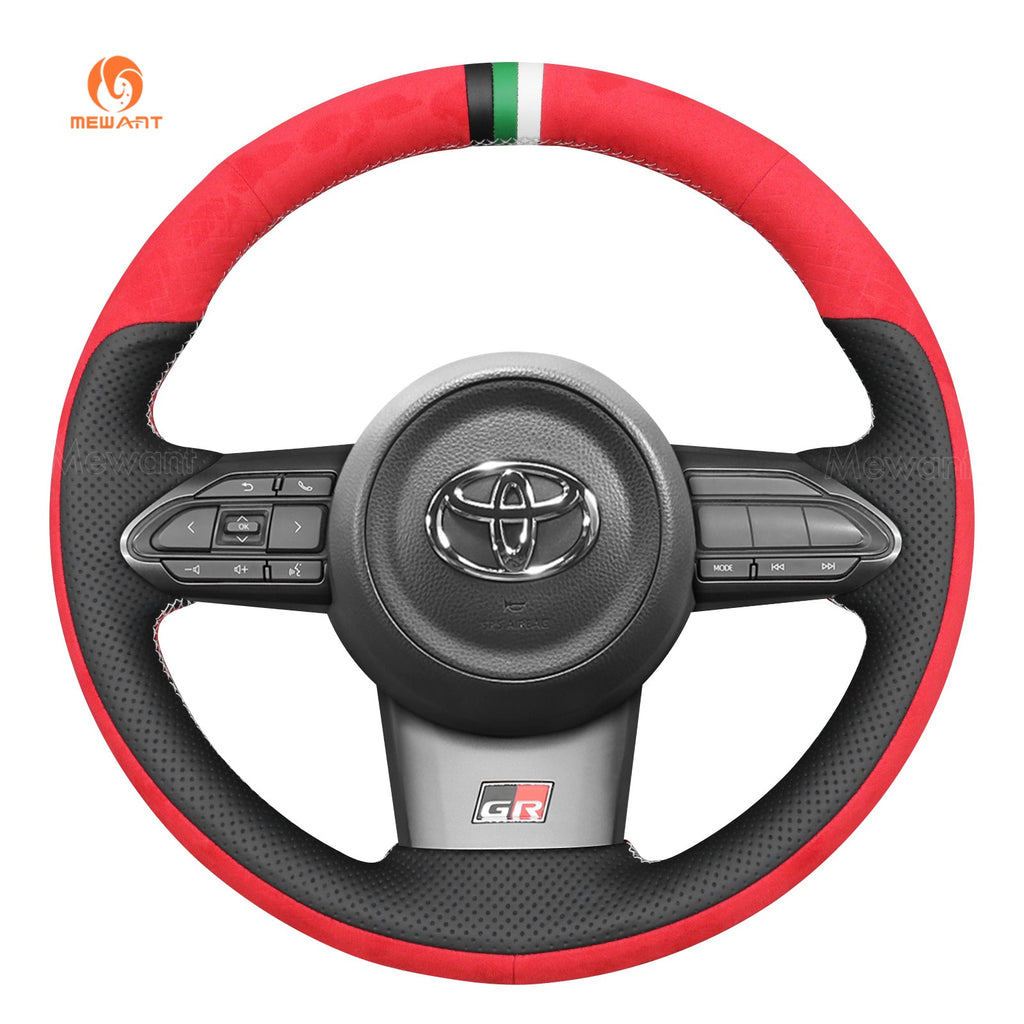 MEWANT Hand Stitch Car Steering Wheel Cover for Toyota Yaris GR 2020 - 2022 - Alcantara, Leather, Carbon Fiber, Easy Install, Non - Slip, Best Steering Wheel Cover