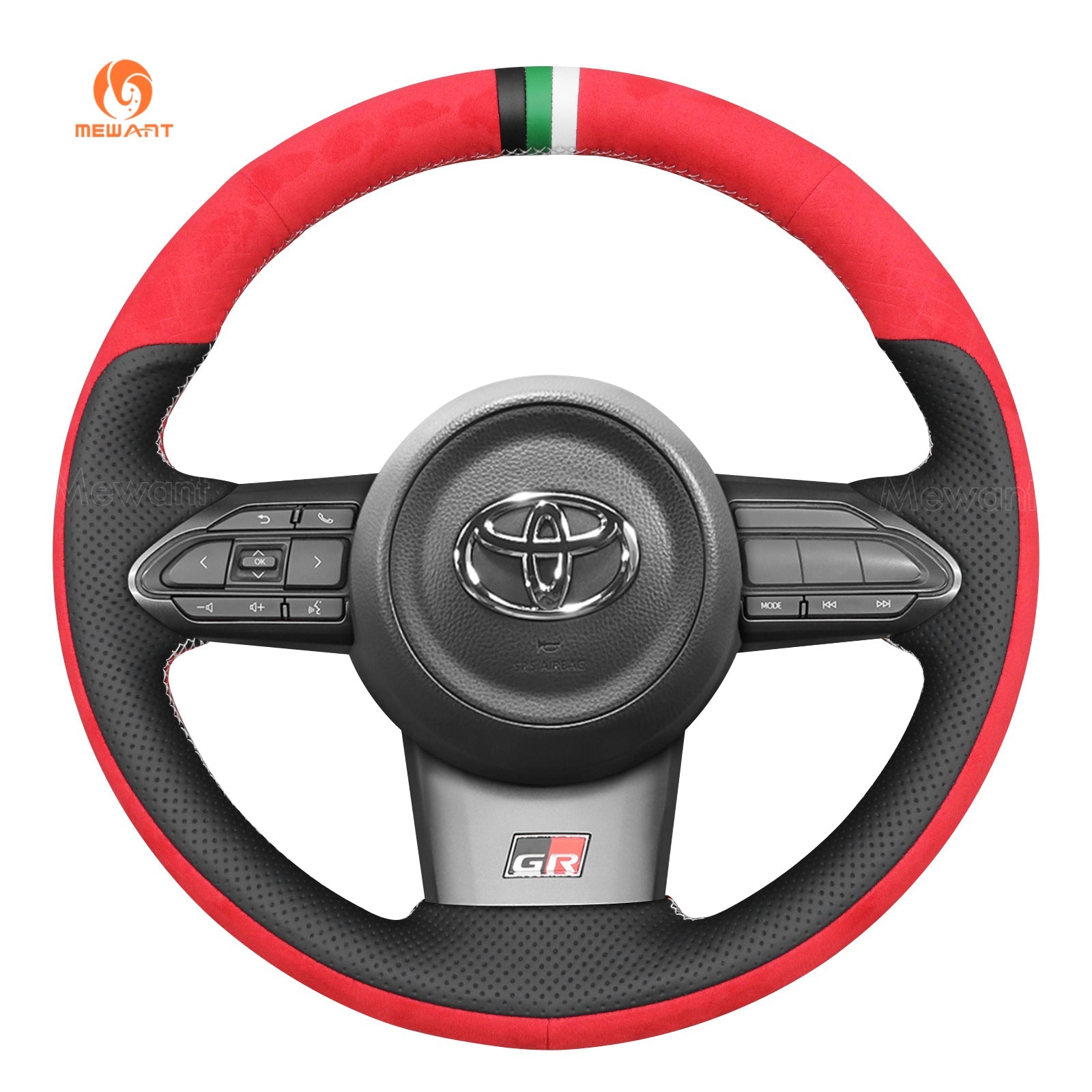 MEWANT Hand Stitch Car Steering Wheel Cover for Toyota Yaris GR 2020 - 2022 - Alcantara, Leather, Carbon Fiber, Easy Install, Non - Slip, Best Steering Wheel Cover