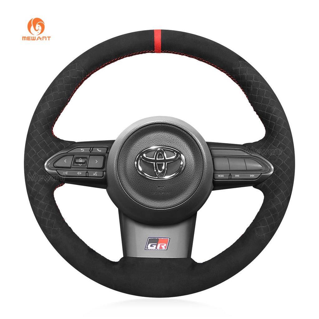 MEWANT Hand Stitch Car Steering Wheel Cover for Toyota Yaris GR 2020 - 2022 - Alcantara, Leather, Carbon Fiber, Easy Install, Non - Slip, Best Steering Wheel Cover