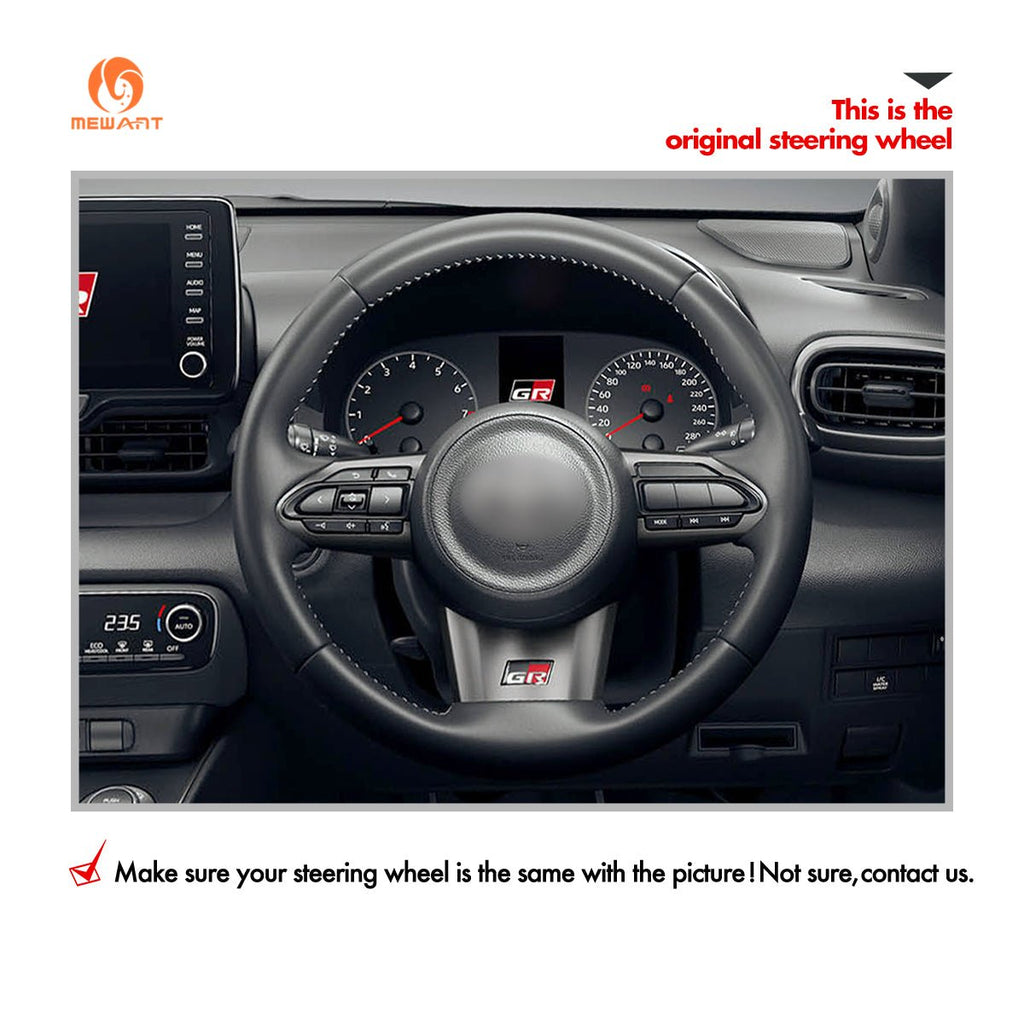 MEWANT Hand Stitch Car Steering Wheel Cover for Toyota Yaris GR 2020 - 2022 - Alcantara, Leather, Carbon Fiber, Easy Install, Non - Slip, Best Steering Wheel Cover