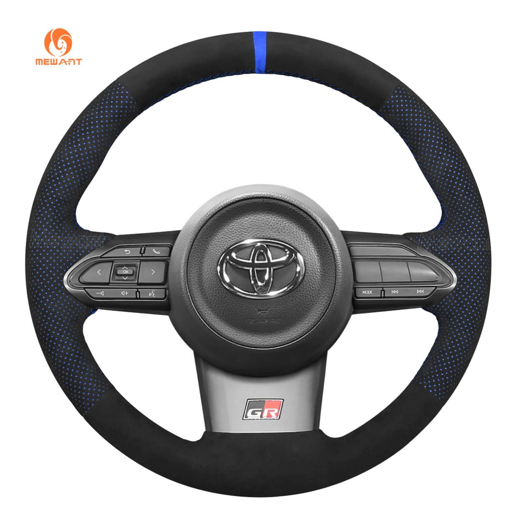 MEWANT Hand Stitch Car Steering Wheel Cover for Toyota Yaris GR 2020 - 2022 - Alcantara, Leather, Carbon Fiber, Easy Install, Non - Slip, Best Steering Wheel Cover
