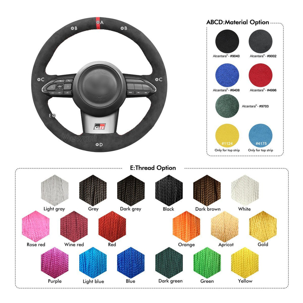 MEWANT Hand Stitch Car Steering Wheel Cover for Toyota Yaris GR 2020 - 2022 - Alcantara, Leather, Carbon Fiber, Easy Install, Non - Slip, Best Steering Wheel Cover