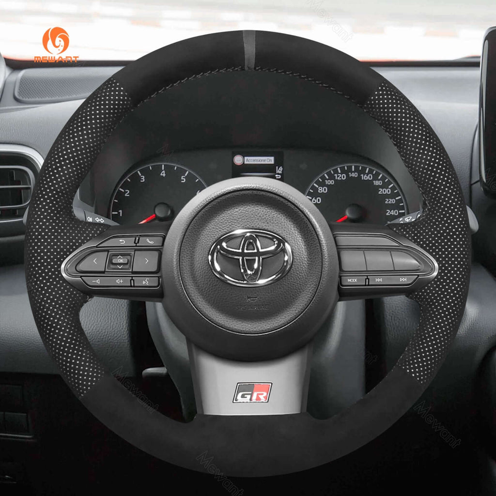 MEWANT Hand Stitch Car Steering Wheel Cover for Toyota Yaris GR 2020 - 2022 - Alcantara, Leather, Carbon Fiber, Easy Install, Non - Slip, Best Steering Wheel Cover