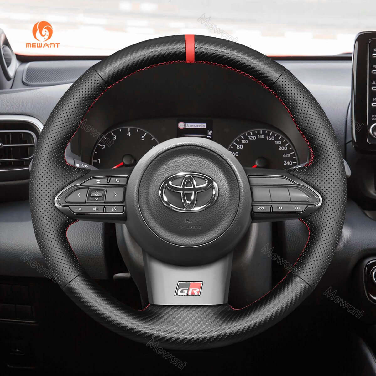 MEWANT Hand Stitch Car Steering Wheel Cover for Toyota Yaris GR 2020 - 2022 - Alcantara, Leather, Carbon Fiber, Easy Install, Non - Slip, Best Steering Wheel Cover
