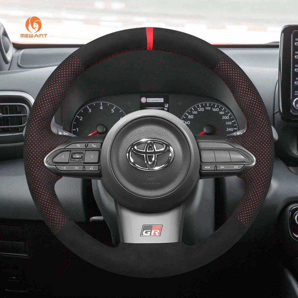 MEWANT Hand Stitch Car Steering Wheel Cover for Toyota Yaris GR 2020 - 2022 - Alcantara, Leather, Carbon Fiber, Easy Install, Non - Slip, Best Steering Wheel Cover
