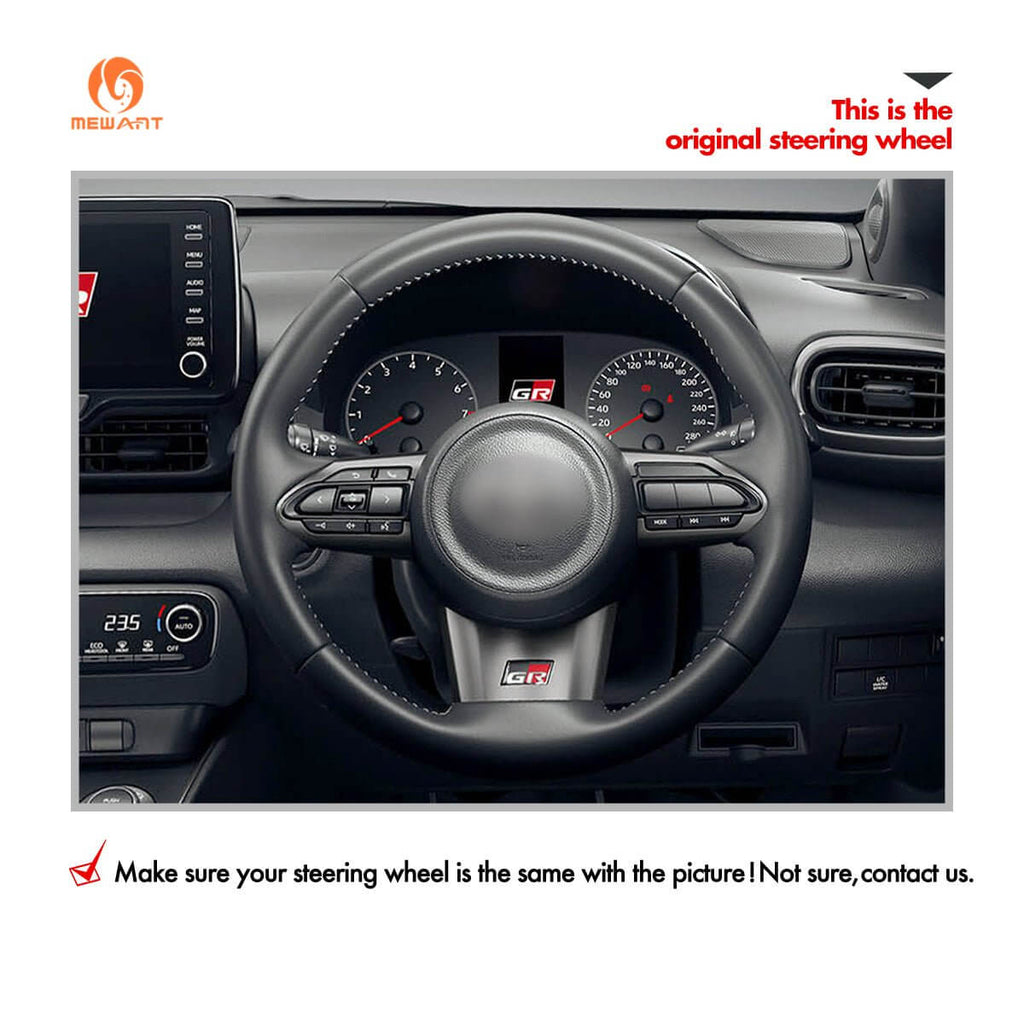 MEWANT Hand Stitch Car Steering Wheel Cover for Toyota Yaris GR 2020 - 2022 - Alcantara, Leather, Carbon Fiber, Easy Install, Non - Slip, Best Steering Wheel Cover