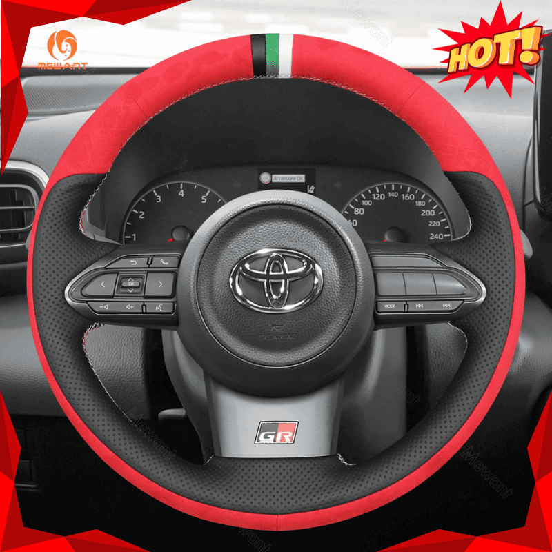 MEWANT Hand Stitch Car Steering Wheel Cover for Toyota Yaris GR 2020 - 2022 - Alcantara, Leather, Carbon Fiber, Easy Install, Non - Slip, Best Steering Wheel Cover