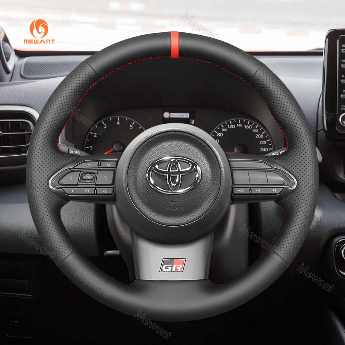 MEWANT Hand Stitch Car Steering Wheel Cover for Toyota Yaris GR 2020 - 2022 - Alcantara, Leather, Carbon Fiber, Easy Install, Non - Slip, Best Steering Wheel Cover