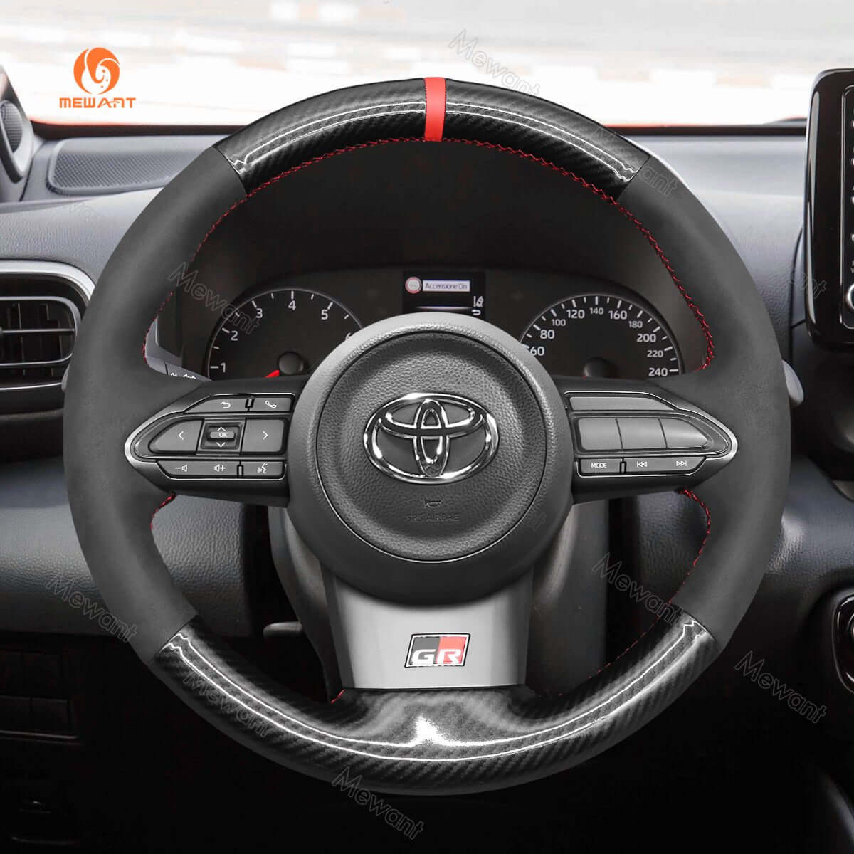 MEWANT Hand Stitch Car Steering Wheel Cover for Toyota Yaris GR 2020 - 2022 - Alcantara, Leather, Carbon Fiber, Easy Install, Non - Slip, Best Steering Wheel Cover