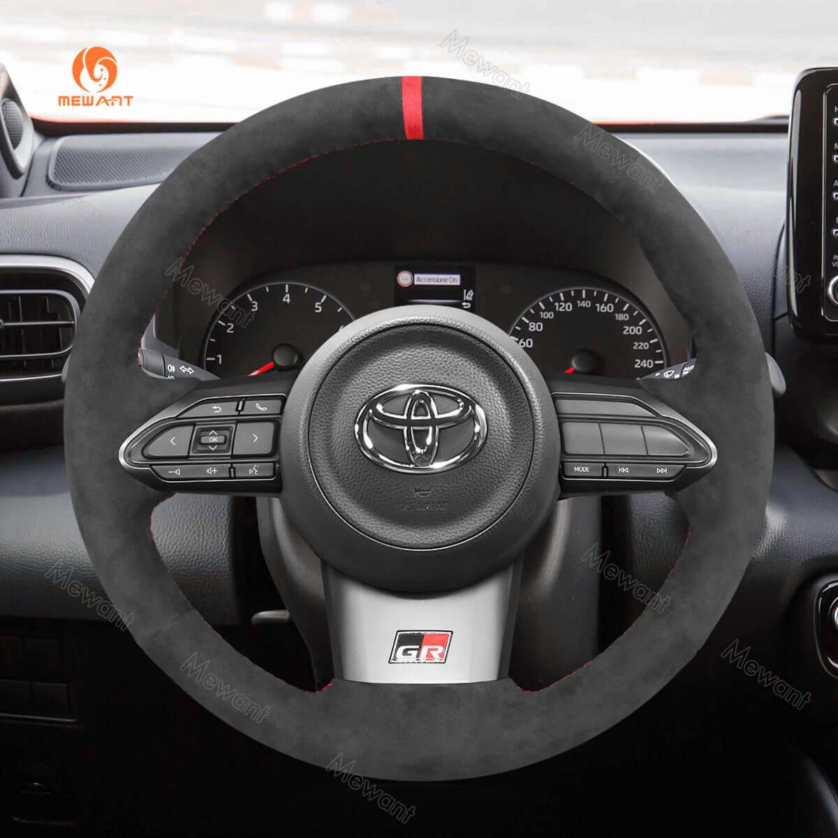 MEWANT Hand Stitch Car Steering Wheel Cover for Toyota Yaris GR 2020 - 2022 - Alcantara, Leather, Carbon Fiber, Easy Install, Non - Slip, Best Steering Wheel Cover