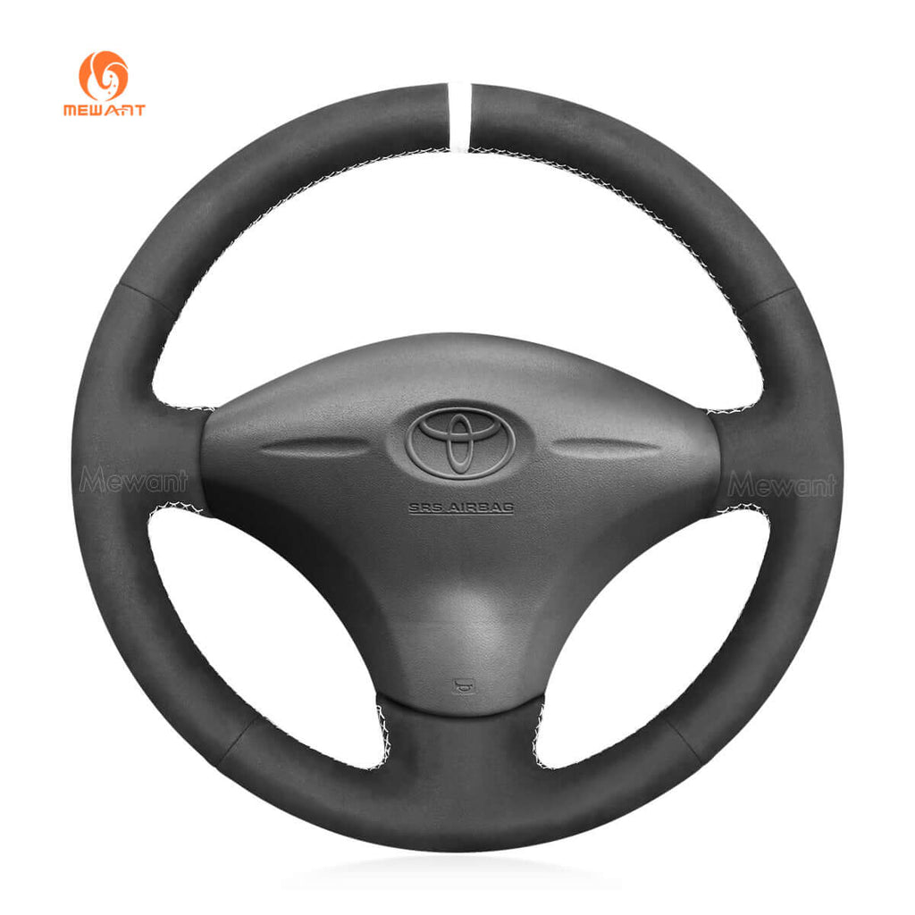MEWANT Hand Stitch Car Steering Wheel Cover for Toyota Yaris Vitz Probox Sienta Succeed Echo Porte 1999 - 2014 - Alcantara, Leather, Carbon Fiber, Easy Install, Non - Slip, Best Steering Wheel Cover