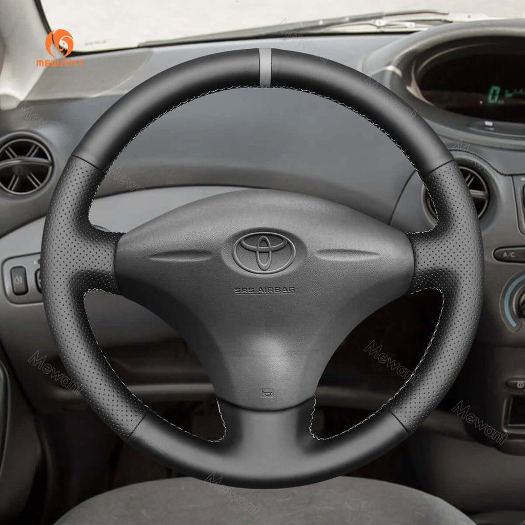 MEWANT Hand Stitch Car Steering Wheel Cover for Toyota Yaris Vitz Probox Sienta Succeed Echo Porte 1999 - 2014 - Alcantara, Leather, Carbon Fiber, Easy Install, Non - Slip, Best Steering Wheel Cover