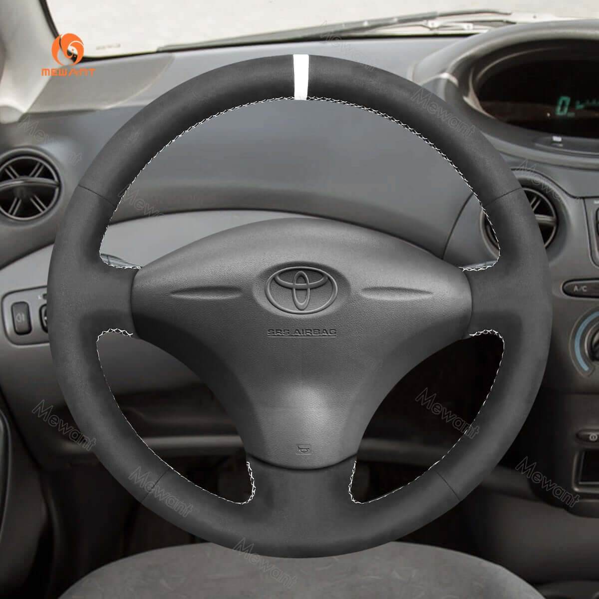 MEWANT Hand Stitch Car Steering Wheel Cover for Toyota Yaris Vitz Probox Sienta Succeed Echo Porte 1999 - 2014 - Alcantara, Leather, Carbon Fiber, Easy Install, Non - Slip, Best Steering Wheel Cover