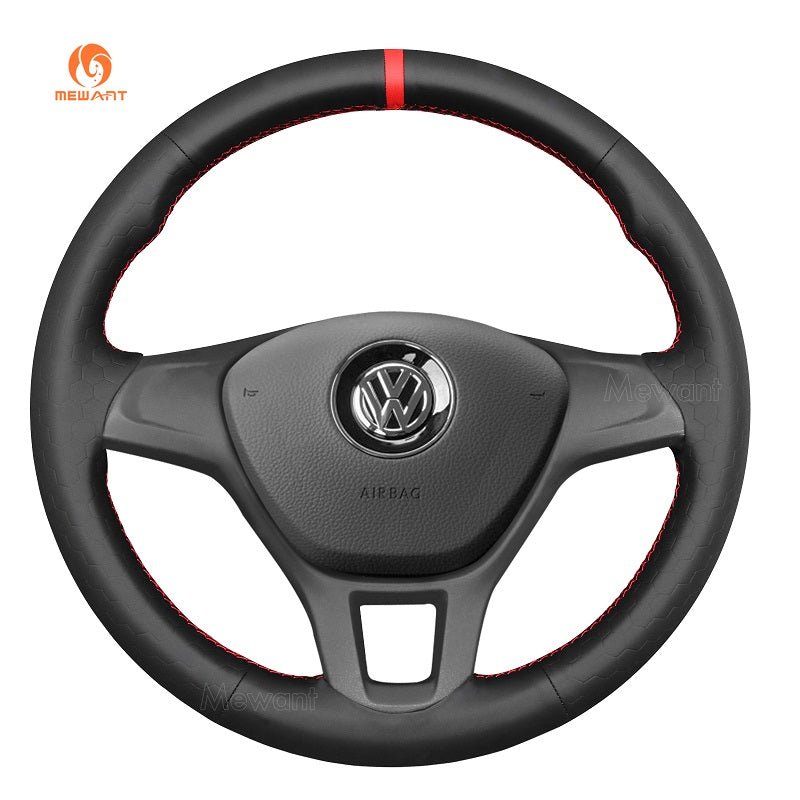 MEWANT Hand Stitch Car Steering Wheel Cover for Volkswagen VW Amarok T6 California Caravelle Kombi Multivan Transporter - Alcantara, Leather, Carbon Fiber, Easy Install, Non - Slip, Best Steering Wheel Cover