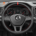 MEWANT Hand Stitch Car Steering Wheel Cover for Volkswagen VW Amarok T6 California Caravelle Kombi Multivan Transporter - Alcantara, Leather, Carbon Fiber, Easy Install, Non - Slip, Best Steering Wheel Cover