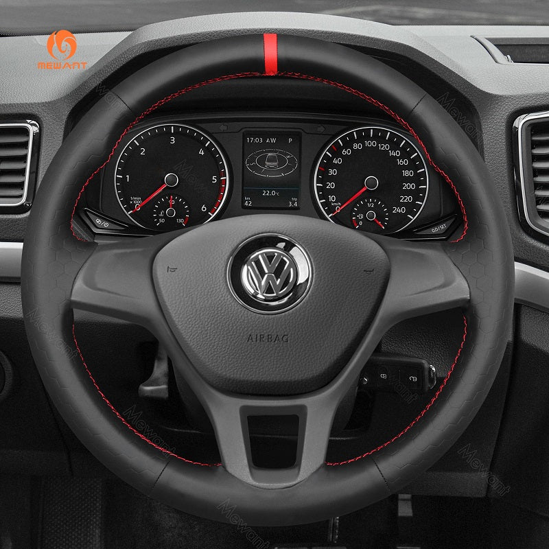 MEWANT Hand Stitch Car Steering Wheel Cover for Volkswagen VW Amarok T6 California Caravelle Kombi Multivan Transporter - Alcantara, Leather, Carbon Fiber, Easy Install, Non - Slip, Best Steering Wheel Cover