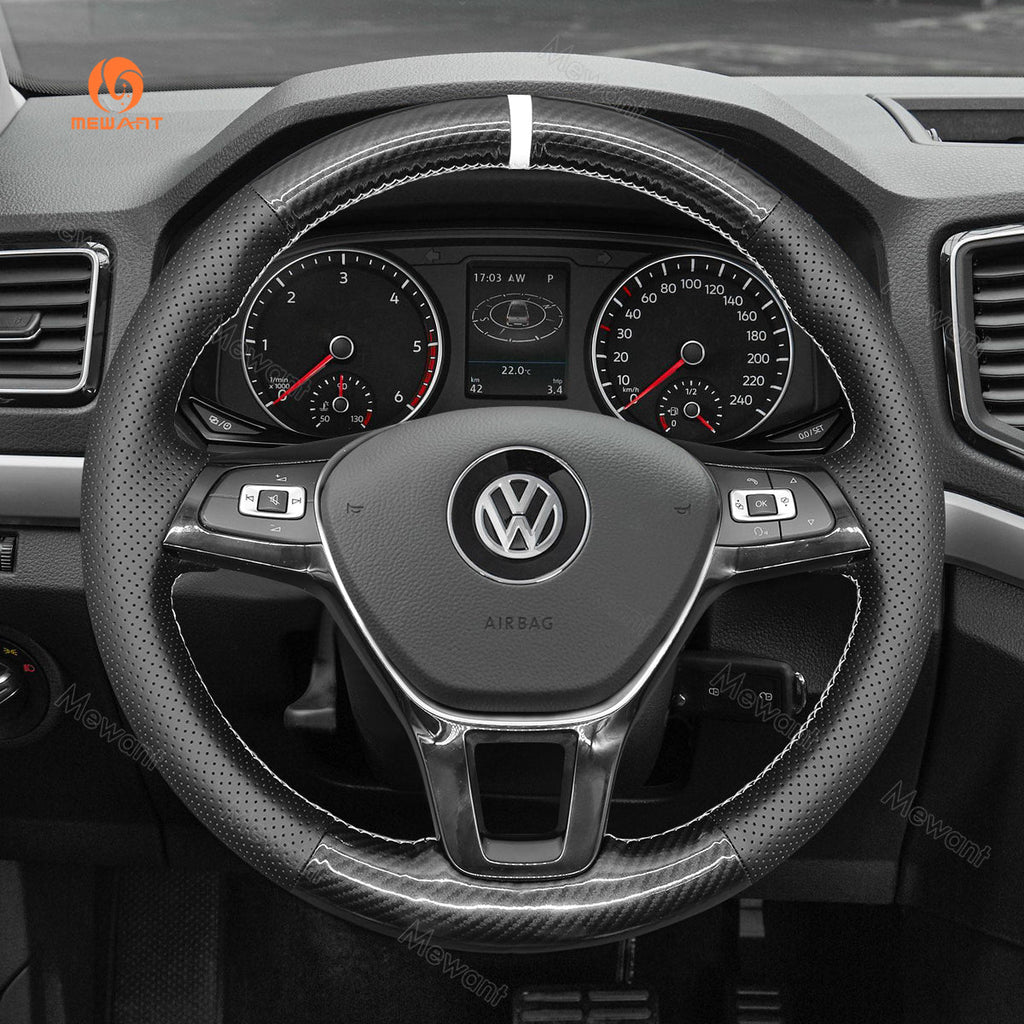 MEWANT Hand Stitch Car Steering Wheel Cover for Volkswagen VW Amarok T6 California T6 Caravelle T6 Kombi T6 Multivan T6 Transporter - Alcantara, Leather, Carbon Fiber, Easy Install, Non - Slip, Best Steering Wheel Cover