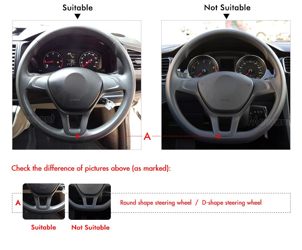 MEWANT Hand Stitch Car Steering Wheel Cover for Volkswagen VW Amarok T6 California T6 Caravelle T6 Kombi T6 Multivan T6 Transporter - Alcantara, Leather, Carbon Fiber, Easy Install, Non - Slip, Best Steering Wheel Cover