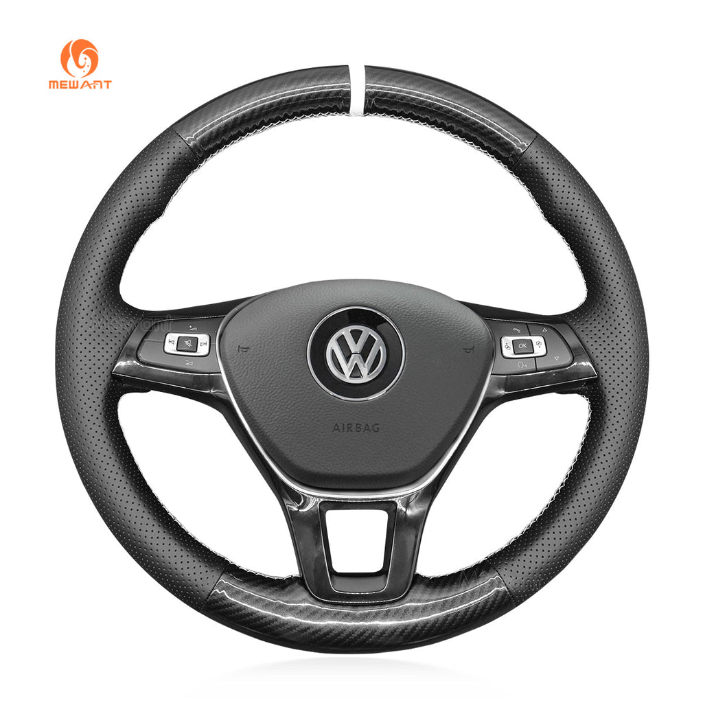 MEWANT Hand Stitch Car Steering Wheel Cover for Volkswagen VW Amarok T6 California T6 Caravelle T6 Kombi T6 Multivan T6 Transporter - Alcantara, Leather, Carbon Fiber, Easy Install, Non - Slip, Best Steering Wheel Cover
