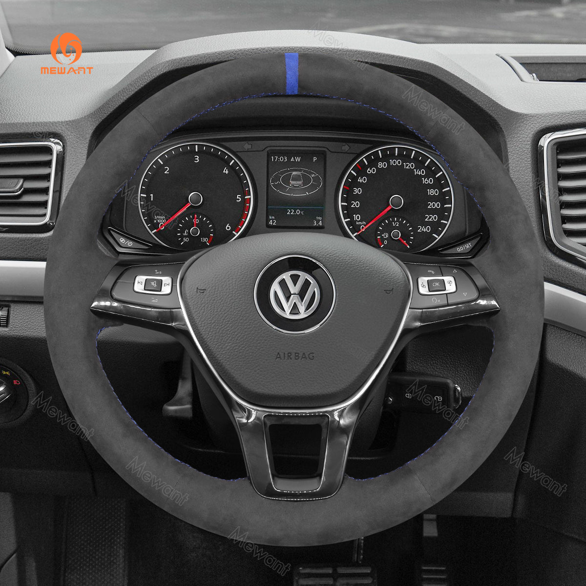 MEWANT Hand Stitch Car Steering Wheel Cover for Volkswagen VW Amarok T6 California T6 Caravelle T6 Kombi T6 Multivan T6 Transporter - Alcantara, Leather, Carbon Fiber, Easy Install, Non - Slip, Best Steering Wheel Cover