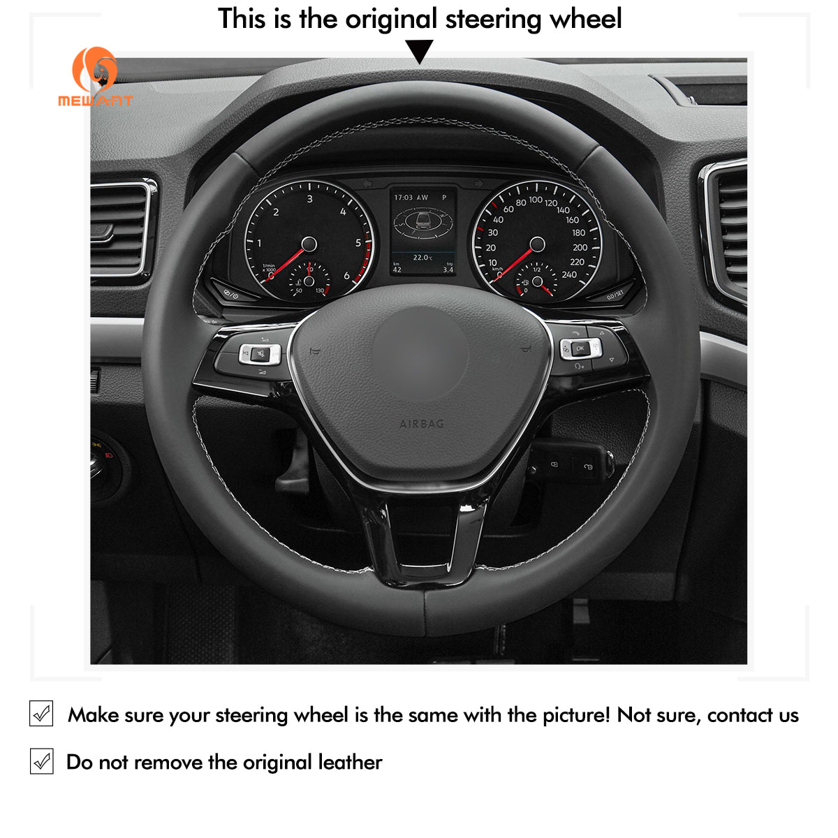 MEWANT Hand Stitch Car Steering Wheel Cover for Volkswagen VW Amarok T6 California T6 Caravelle T6 Kombi T6 Multivan T6 Transporter - Mewant Cover