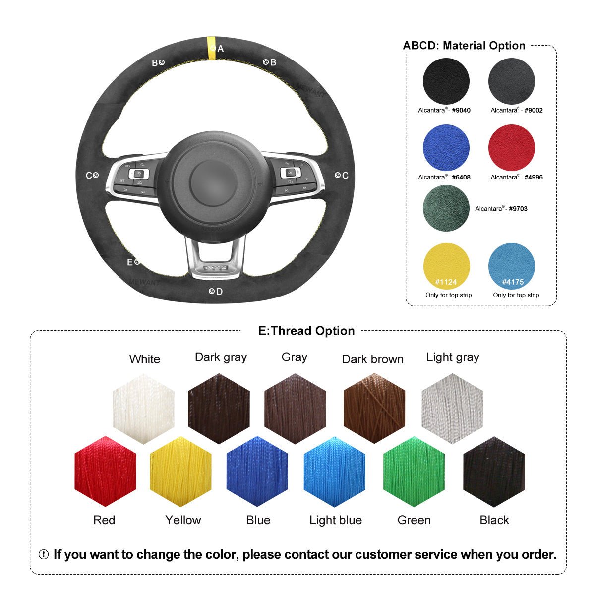 MEWANT Hand Stitch Car Steering Wheel Cover for Volkswagen VW Golf GTI 7 2015 - 2021 / Golf R 2015 - 2019 / Jetta GLI 2015 - 2018 - Alcantara, Leather, Carbon Fiber, Easy Install, Non - Slip, Best Steering Wheel Cover