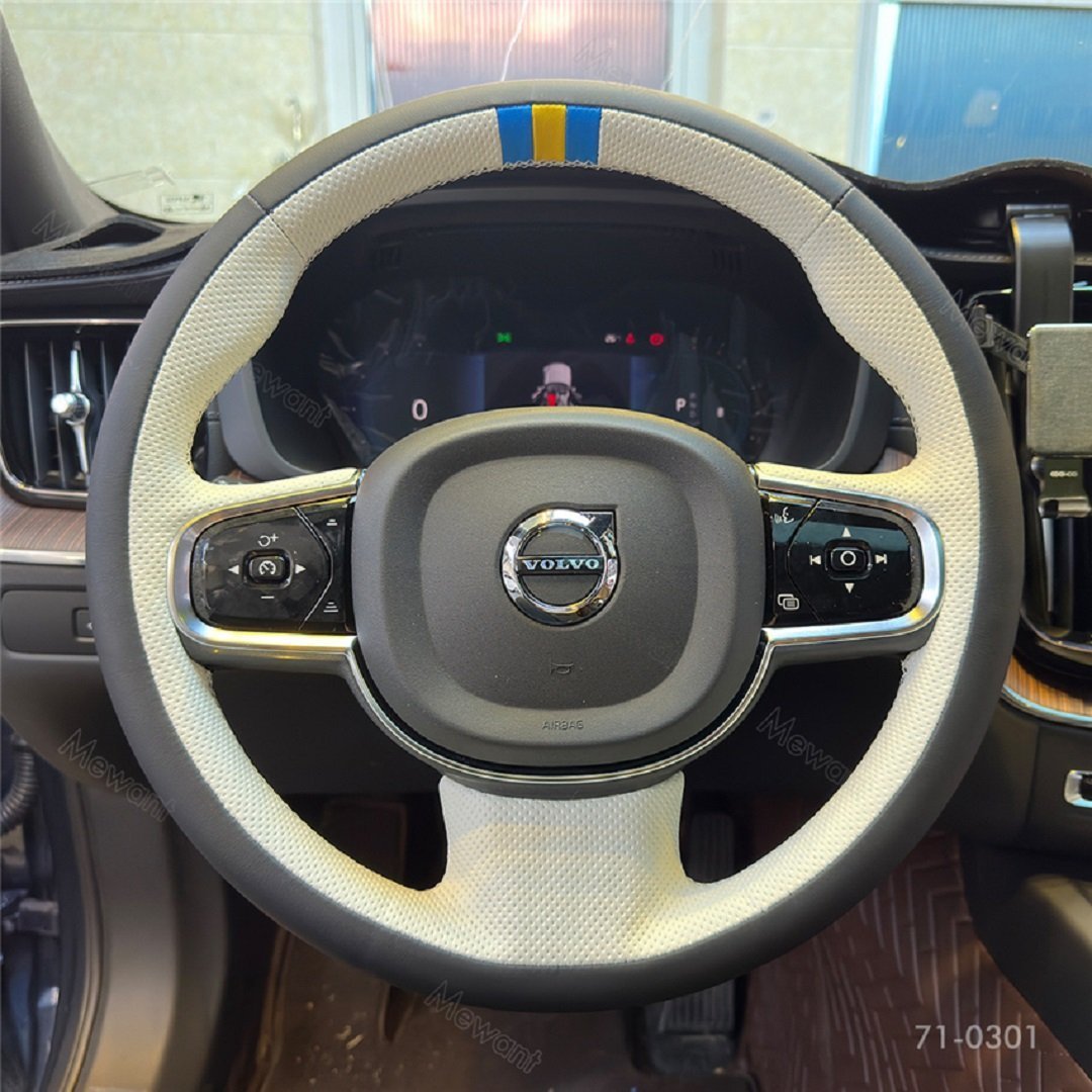 MEWANT Hand Stitch Car Steering Wheel Cover for Volvo XC90 2015 - 2017 - Alcantara, Leather, Carbon Fiber, Easy Install, Non - Slip, Best Steering Wheel Cover