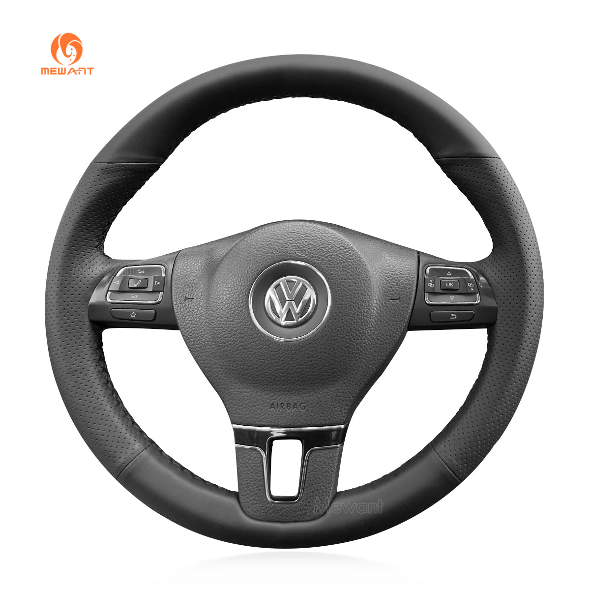 MEWANT Hand Stitch Car Steering Wheel Cover for Volkswagen Golf Tiguan Limited Passat Jetta - Alcantara, Leather, Carbon Fiber, Easy Install, Non - Slip, Best Steering Wheel Cover